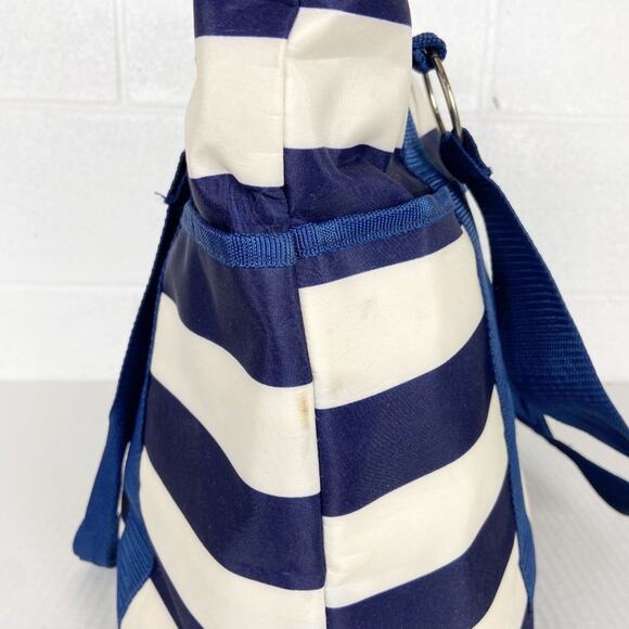 Initials Inc Beach Bag‎ Tote Navy Blue Ivory White Stripe Mesh Bottom Pockets A - Picture 10 of 15